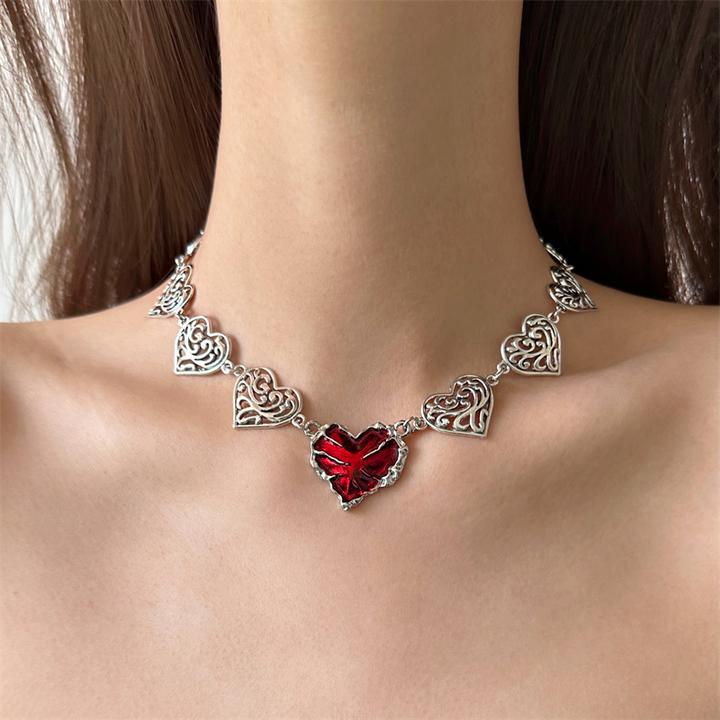 合金亚克力项链 X6010-1鬼爪爱心项链时尚复古小众朋克拼接设计感