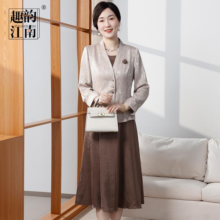 江南故事妈妈装优雅气质女士连衣裙套装初秋长袖通勤休闲两件套