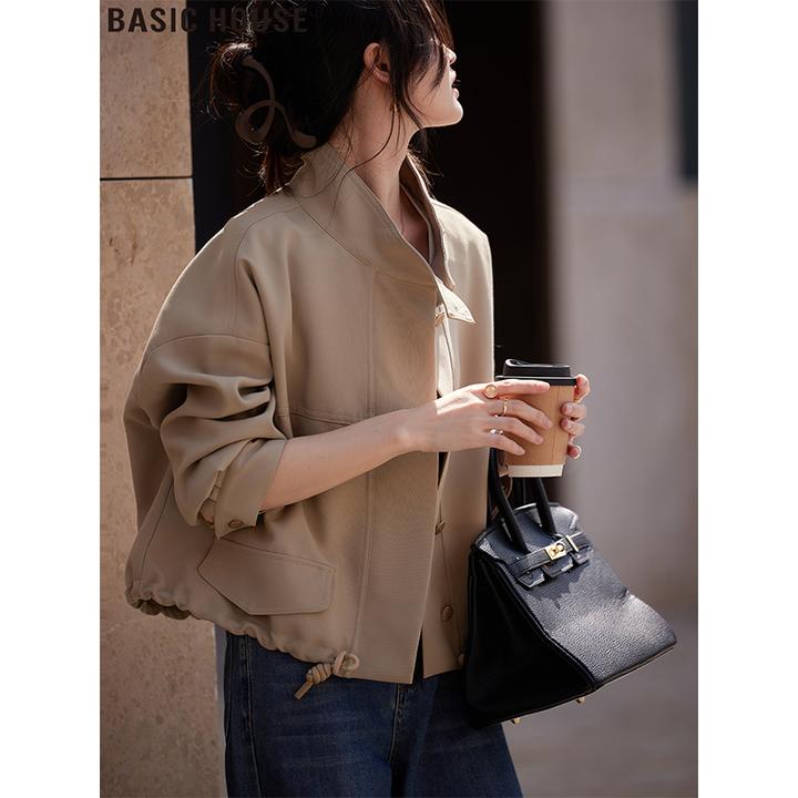 Basic House/百家好静奢老钱风短款飞行员夹克外套女秋季机车大衣