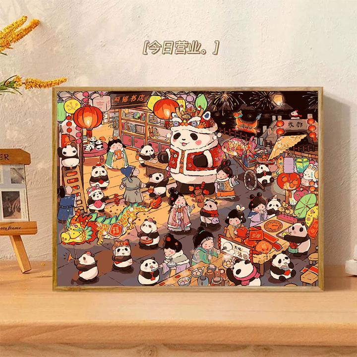 苏久芝子新白娘子数字油画diy手工填色熊猫新年氛围丙烯装饰画