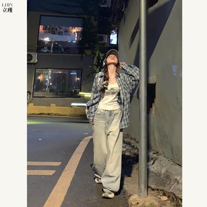 复古港风格纹长袖衬衫女装早秋新款盐系轻熟宽松显瘦薄款格子外套