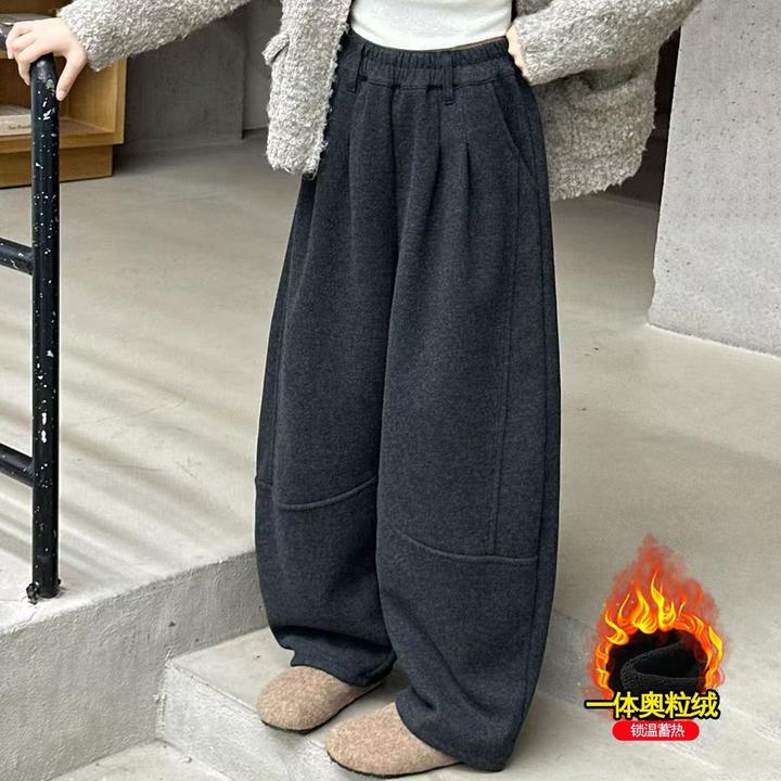 大童裤子女初中生阔腿裤女童独特超好看加绒弯刀裤2025秋冬季新款