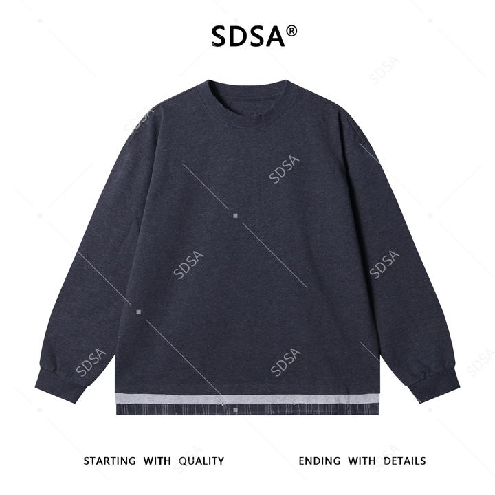 SDSA男士秋冬新款痞帅男装韩版格子拼接圆领卫衣休闲百搭套头上衣