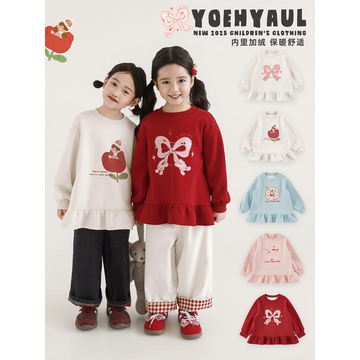 幼悠女童冬装卡通加绒卫衣裙独特洋气时髦可爱超萌儿童衣服D4312