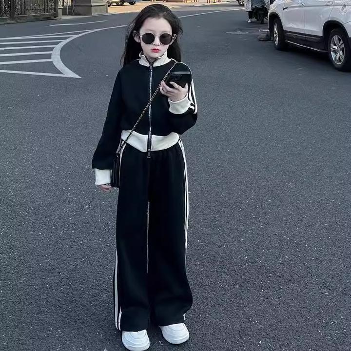 女童中大童春秋款运动套装2025新款春装韩版立领外套休闲裤两件套