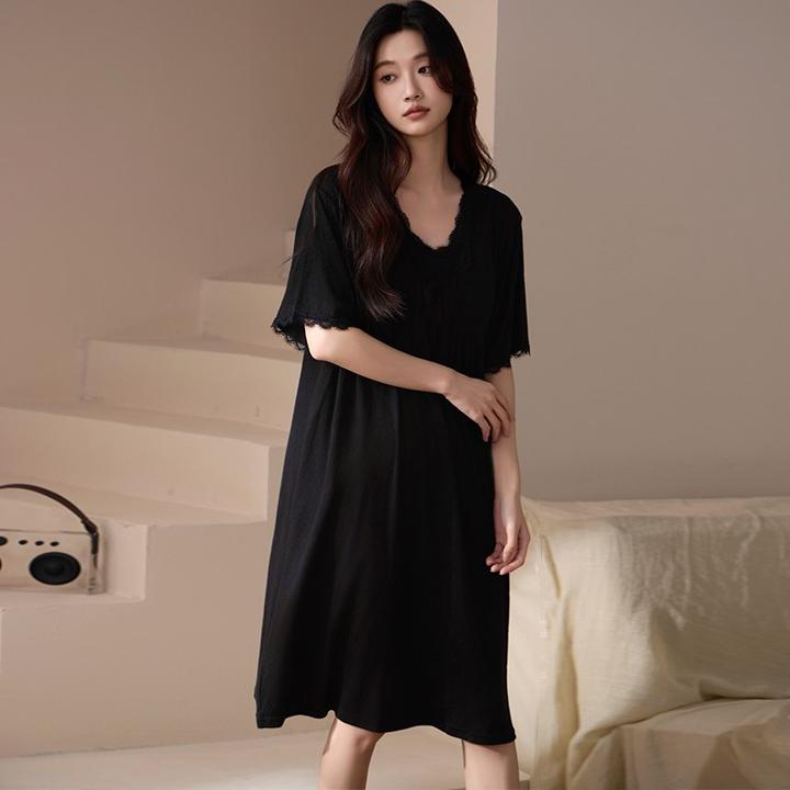维多利亚睡裙女夏季质睡衣女款黑色高级感妈妈可外穿连衣裙家居服