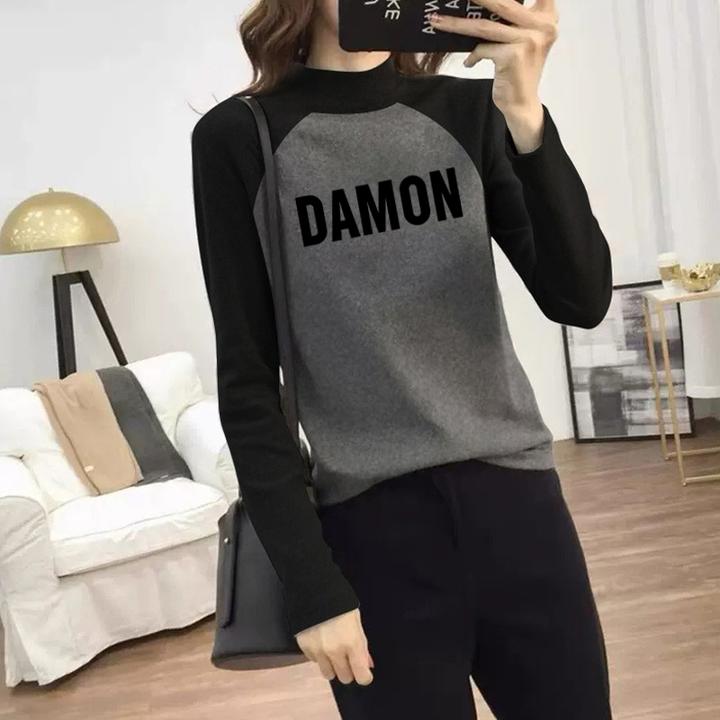 德绒加绒加厚保暖半高领长袖T恤女秋冬季磨毛内搭插肩上衣打底衫