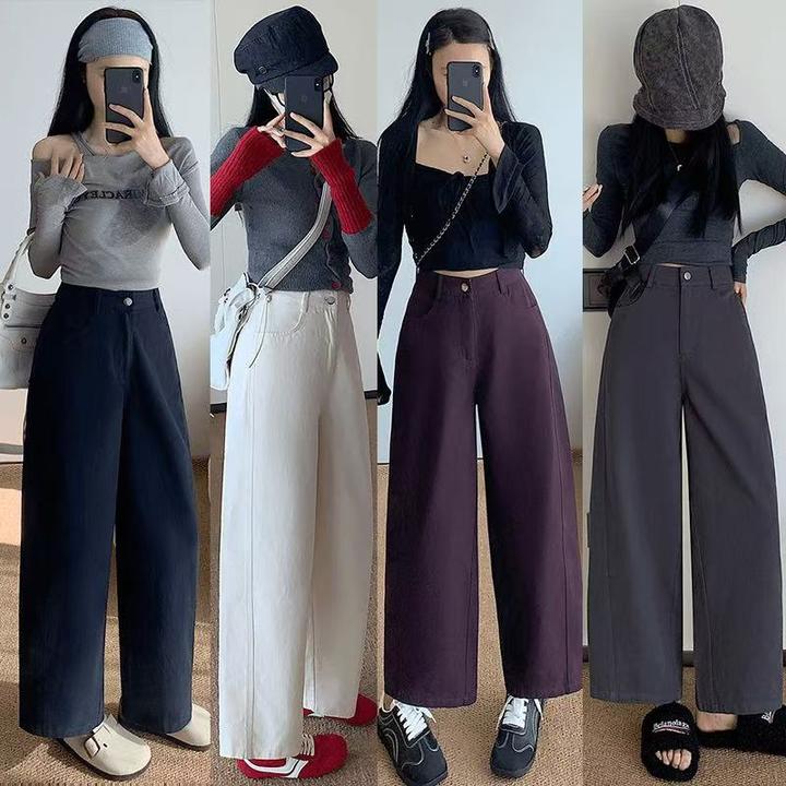 【100%棉】窄版休闲阔腿女2025秋季新品小个子宽松显瘦直筒裤