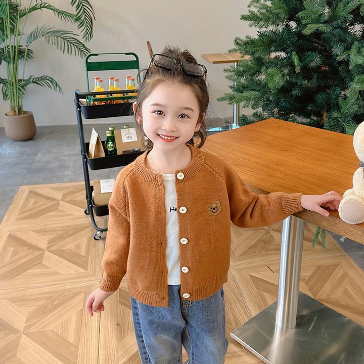 【安心】儿童洋气时髦春秋秋装春装韩版开衫童装女童上衣针织衫+儿