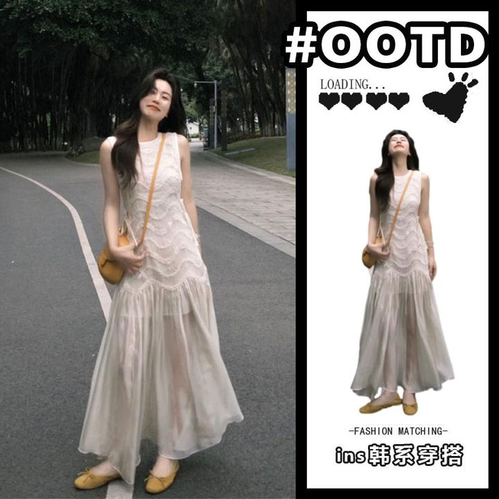 法式超好看独特漂亮无袖背心连衣裙海边度假风修身长裙2025年夏季