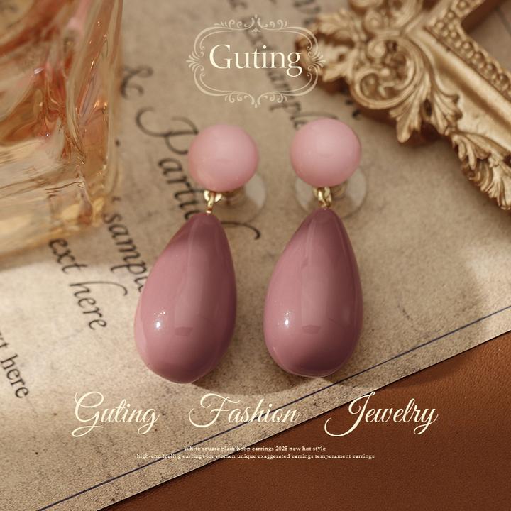 铜合金耳饰 21737不规则夏日糖果法式复古高级撞色水滴吊坠耳环