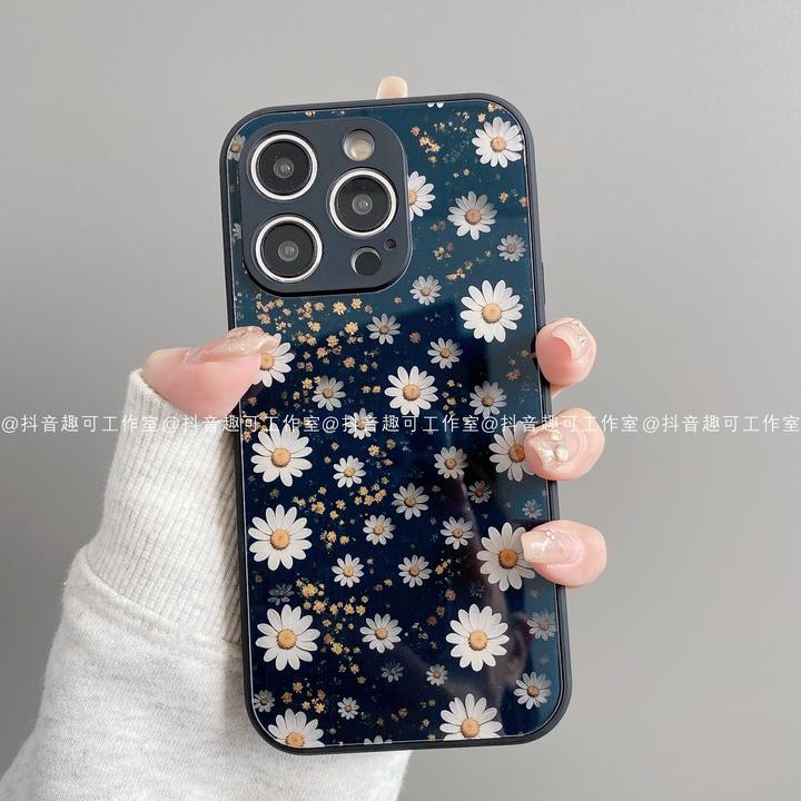 肤感玻璃适用iphone16promax苹果15/14/13/12华为小米手机壳雏菊