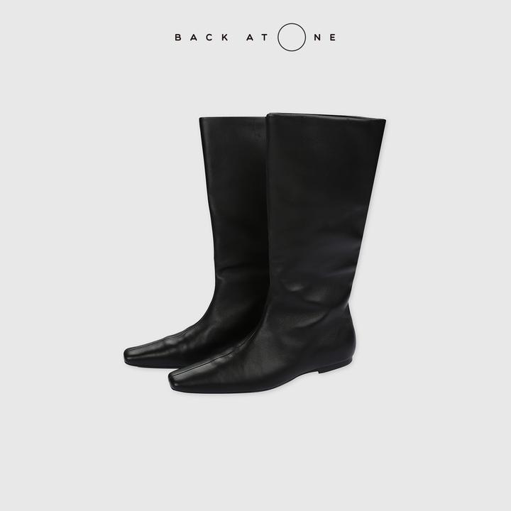 BACKATONE“闪耀女王”奢级羊皮黑色修饰腿型直筒靴 BFF-7FL332Q-K