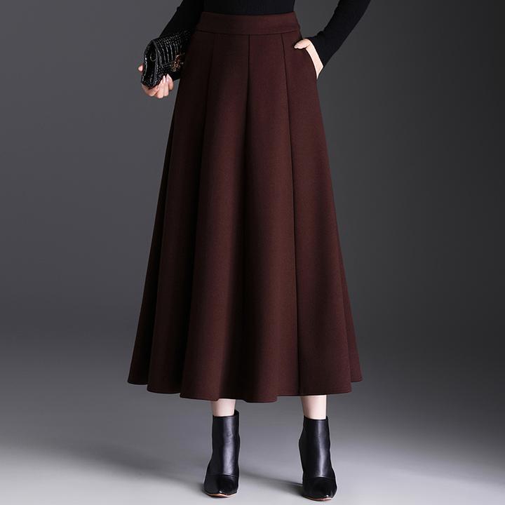 保暖毛呢半身裙女2025秋冬新款高腰显瘦遮肚子加厚a字长裙大摆裙