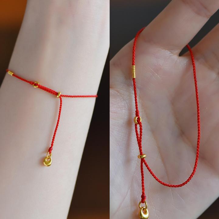 铜合金手链 「金色坨」极简风编绳手链小金色圈红脚绳百搭显白气质