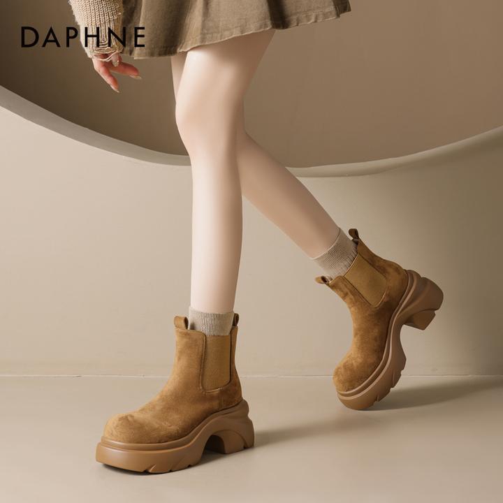 达芙妮短靴2025秋季新款女英伦风驼色复古时尚百搭小个子增高女靴