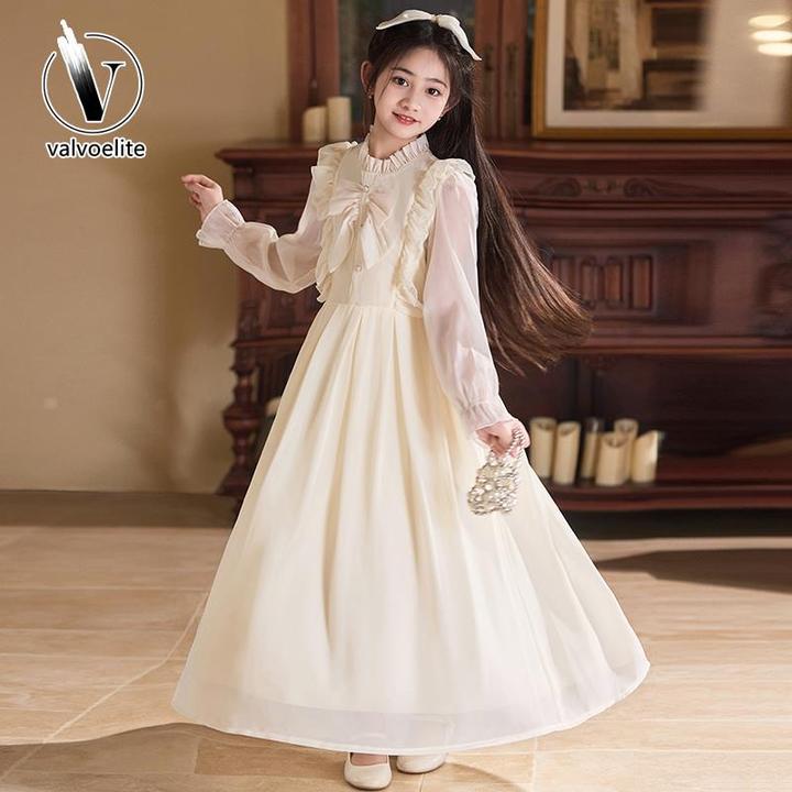 VALVOELITE女童连衣裙夏装2025新款洋气长款公主裙薄款雪纺长裙子
