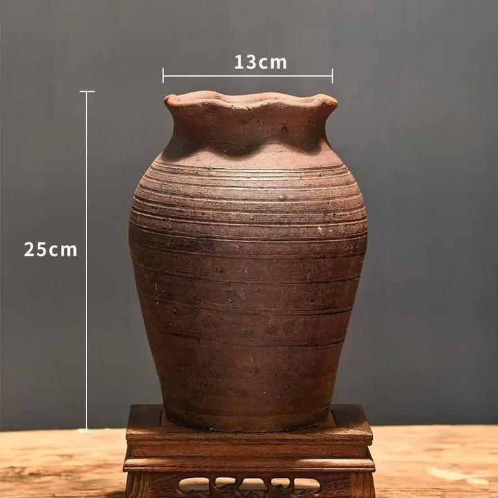 复古粗陶花瓶中式干花多肉花盆客厅摆件仿真花