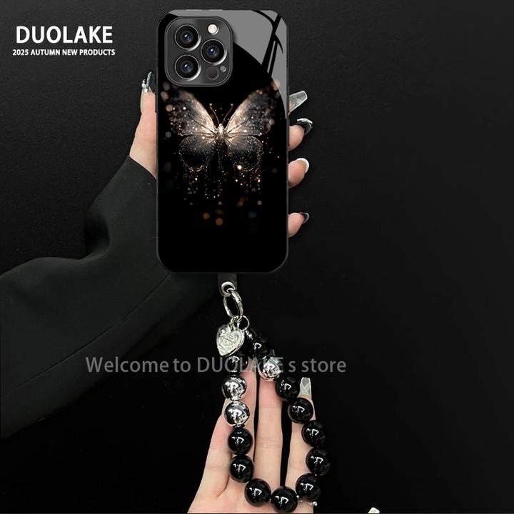 适用于苹果/oppo/华为/vivo/小米星光蝴蝶电镀玻璃手链防摔手机壳