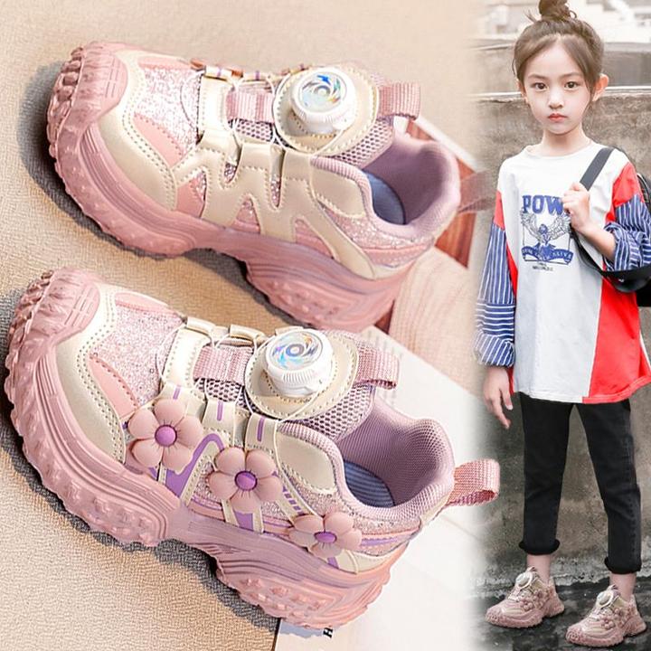 女童鞋子2025春季新款儿童阿甘运动鞋女孩公主老爹鞋旋转扣中大童