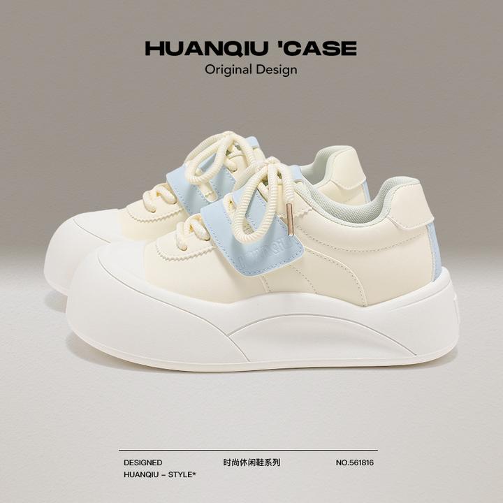 环球鞋子女款秋季2025新款百搭爆款小白鞋厚底学生小众魔术贴板鞋