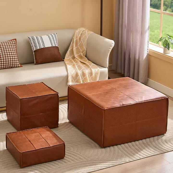 轻奢皮墩榻榻米地上坐垫客厅家用坐墩创意油蜡皮蒲团坐垫飘窗坐垫