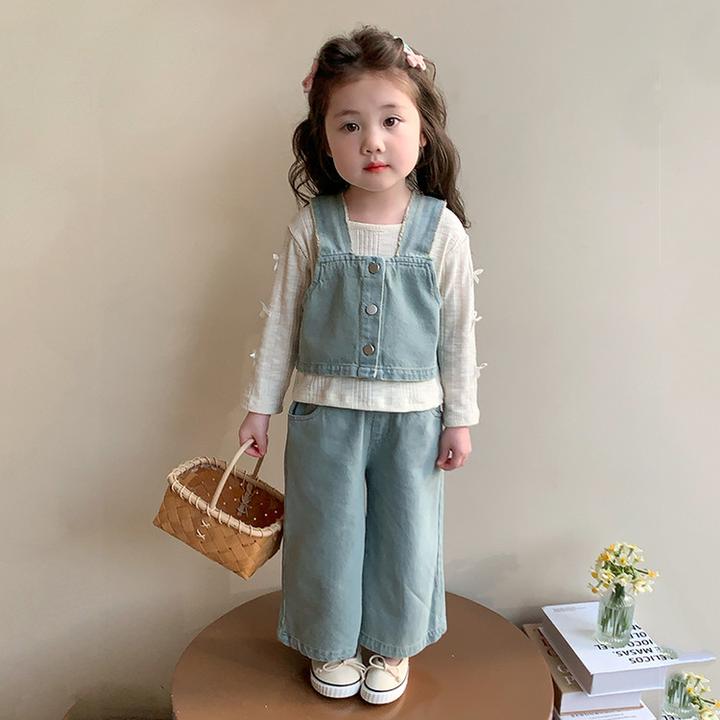 女童套装2025新款春季女孩韩版洋气时髦牛仔三件套女宝宝小童春装