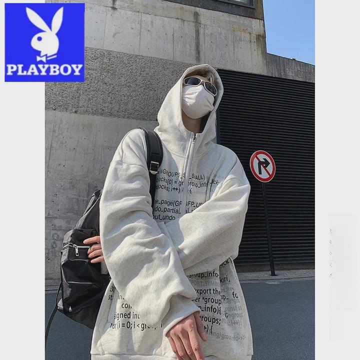 花花公子花花公子美式hiphop开衫连帽卫衣男春秋新款宽松慵懒风嘻