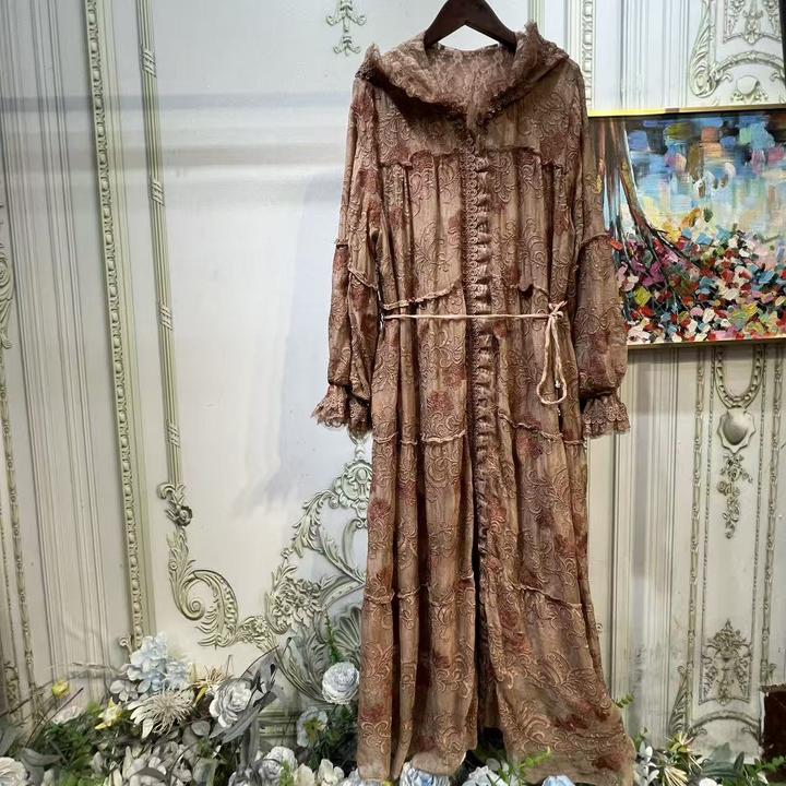 拜占庭的森林桑蚕丝外披女刺绣连帽高级大码宽松百搭开衫外套