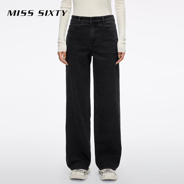 Miss Sixty2025秋季新款牛仔裤女复古磨白水洗梨形显瘦直筒长裤
