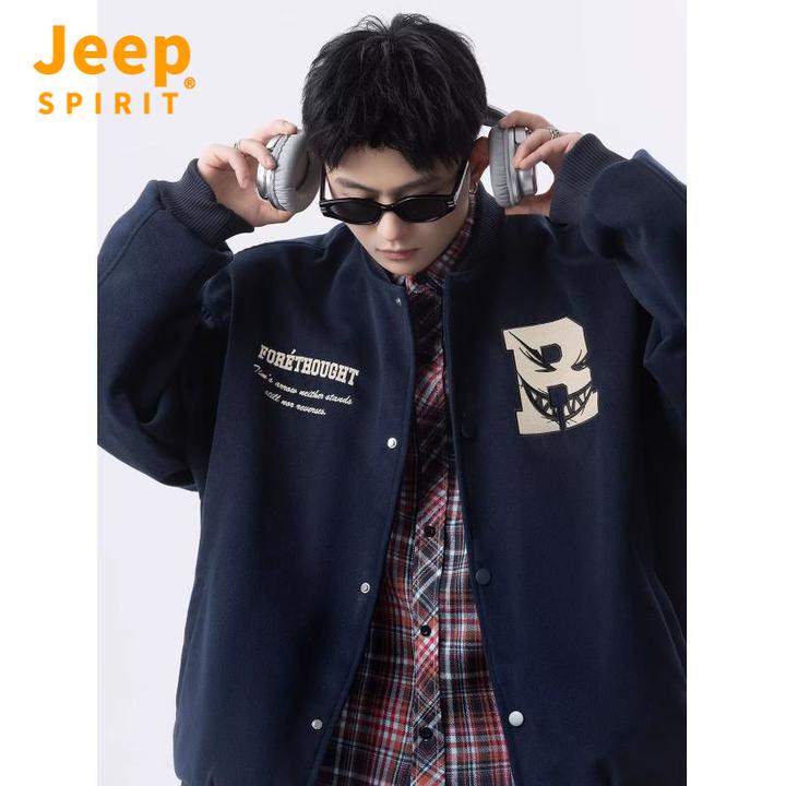Jeepspirit吉普美式刺绣外套秋季痞帅棒球服潮牌宽松百搭情侣夹克