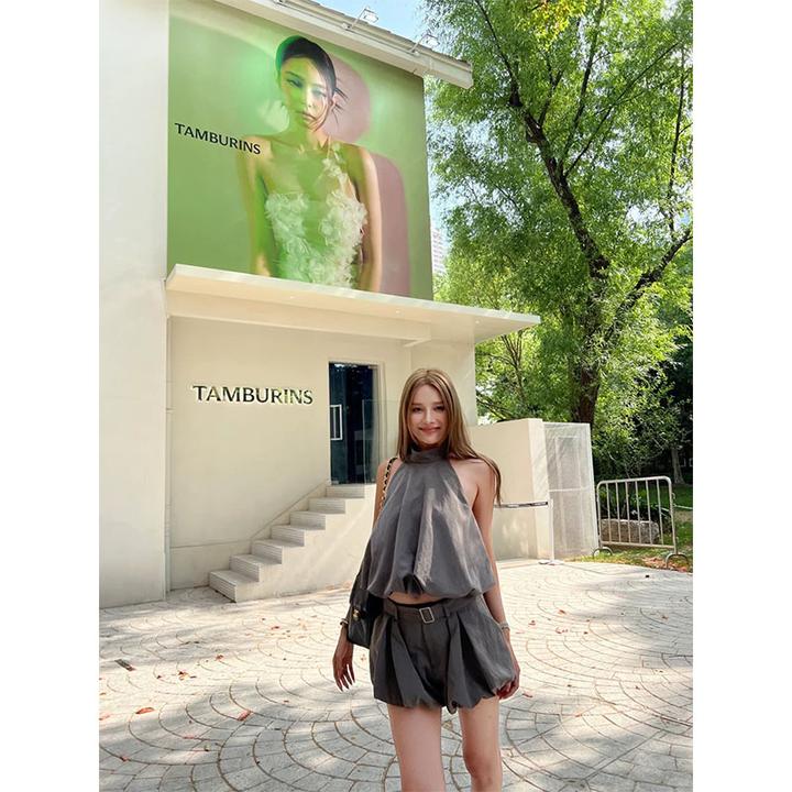 2025夏季新款修身显瘦休闲简约无袖挂脖上衣气质时尚收腰半身裙女