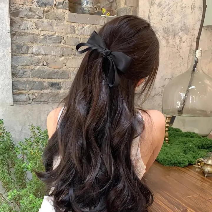 高级感立体蝴蝶结飘带发夹女后脑勺弹簧夹优雅气质半扎发甜美头饰