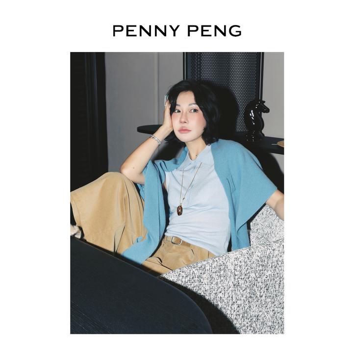 PENNYPENG 夏日续航 翻领羊毛短袖上衣气质知性风短款修身polo衫