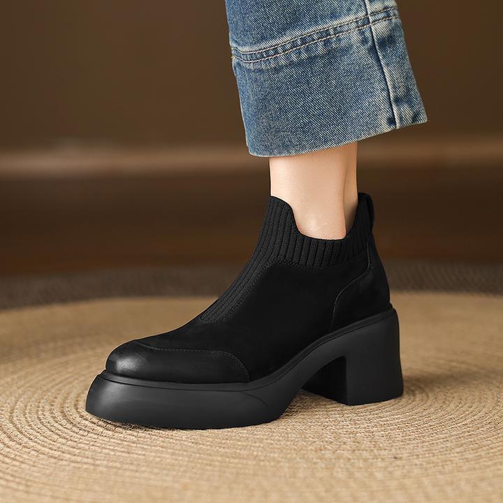 巨好穿轻便厚底粗跟短靴女2025新款百搭不累脚真皮及踝靴高跟靴子