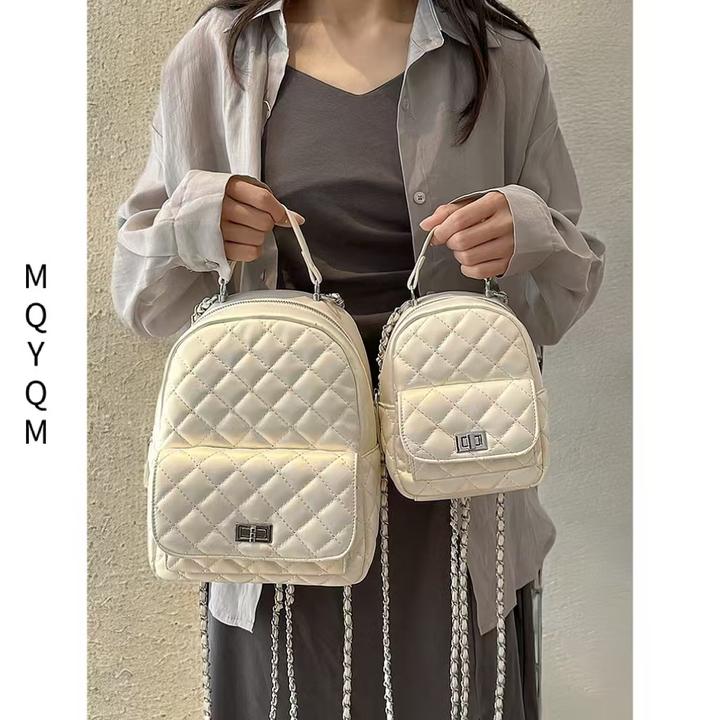 韩国超火小香风链条双肩包女2025夏季爆款洋气菱格软皮单肩小背包