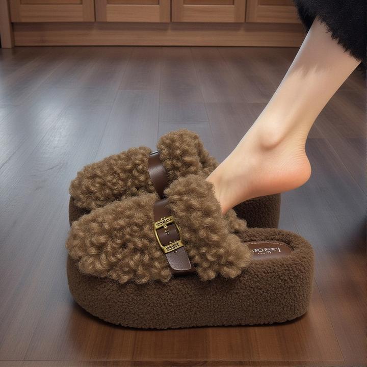 羊羔绒包头毛毛拖鞋女外穿2025新款冬季覆古皮带扣增高加绒棉拖鞋