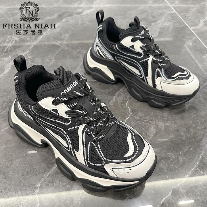 法莎尼亚男式轻便老爹鞋2025春季新款高级感ins潮真皮运动休闲鞋