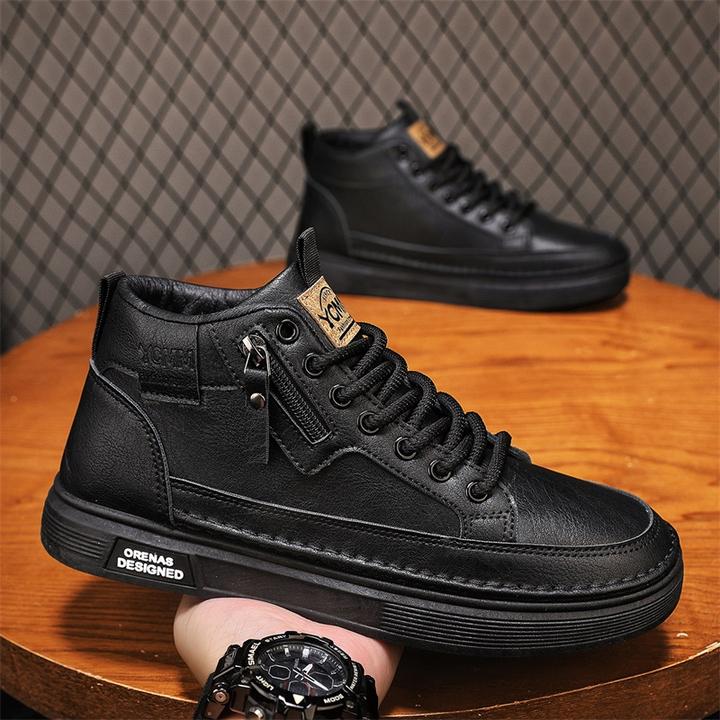 秋季男鞋厨师专用厨房防水防滑防油上班工作黑色板鞋干活软底皮鞋