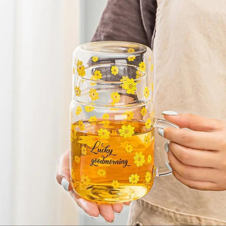 【一壶一杯】一人饮耐热大容量带把手印花玻璃杯高硼硅煮茶泡茶壶
