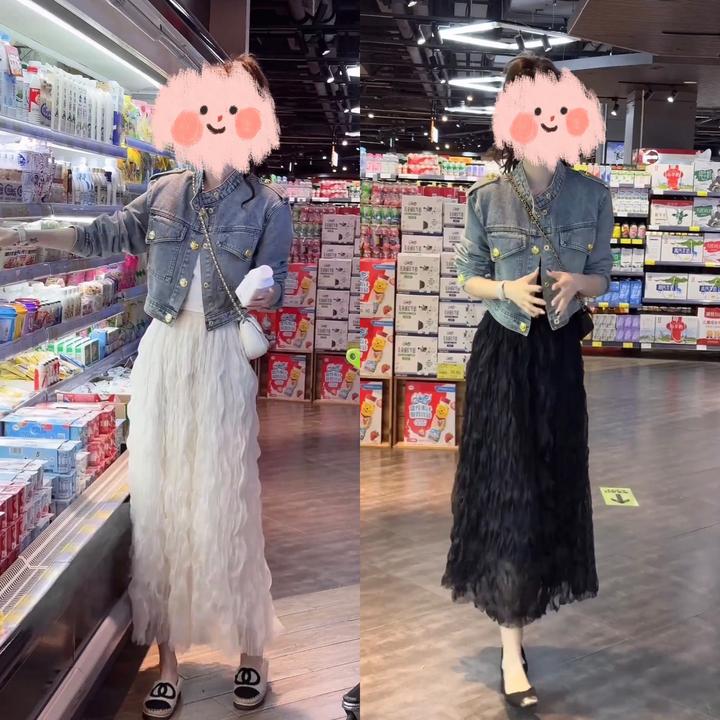 2025早春新款时尚百搭牛仔外套网纱半身裙两件套