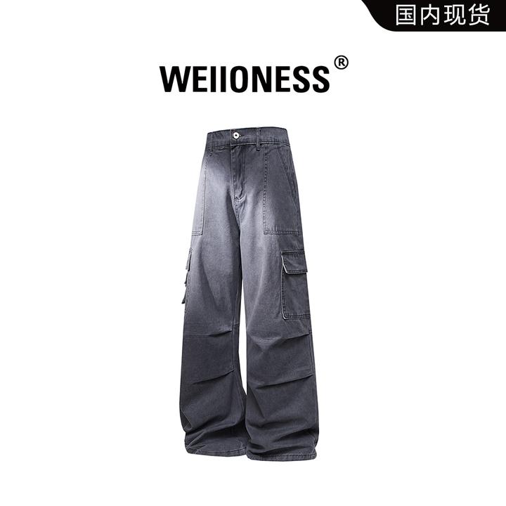 WEIIONESS复古工装牛仔裤男士春季潮流多口袋设计感休闲百搭男裤