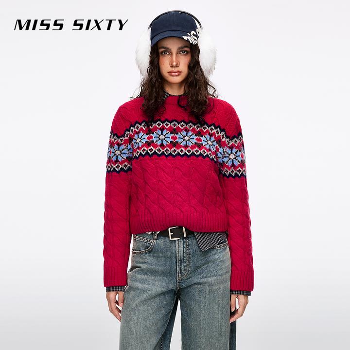 Miss Sixty2025冬季新款针织衫女复古麻花圣诞费尔岛提花毛衣