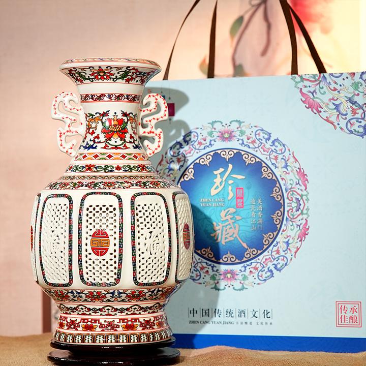 好粮心福禄寿喜酒五粮固态浓香型优级白酒镂空陶瓷（红）52度1500ml