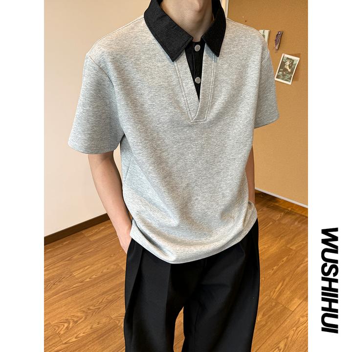 假两件polo领短袖男高级感痞帅翻领衬衫t恤夏季cleanfit正肩半袖