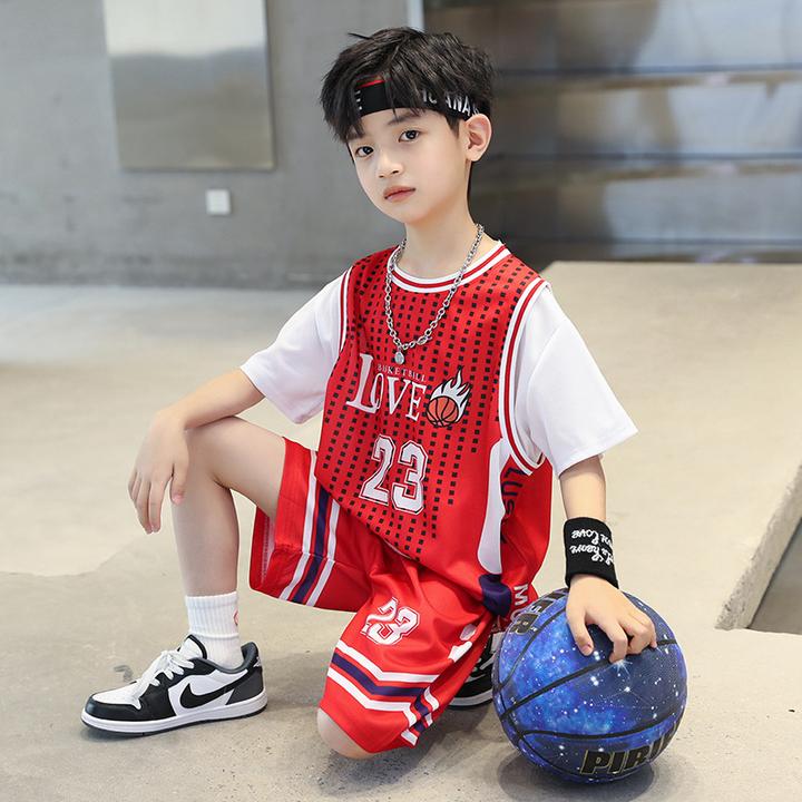 速干网眼篮球训练服套装夏季儿童短袖训练服足球篮球衣休闲篮球服