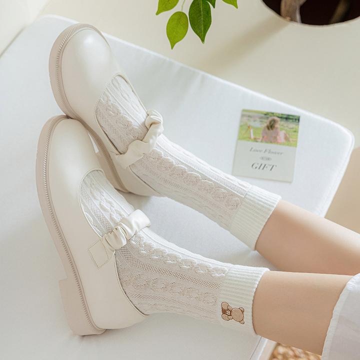 默朴刺绣女袜白色袜子短筒春夏百搭浅口短袜低帮船袜女士棉袜夏天