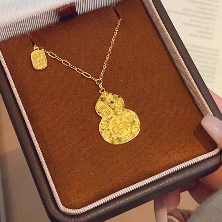 铜合金项链 金色碎碎冰吉言葫芦项链女新款新中式招财福禄锁骨链