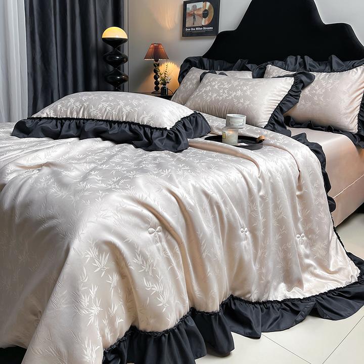 夏季凉感夏凉被四件套可机水洗真丝床单床笠夏被轻奢花边薄空调被