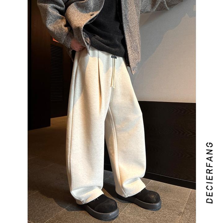 秋冬季绵羊毛定制面料垂感休闲裤男慵懒软糯宽松百搭休闲弯刀长裤